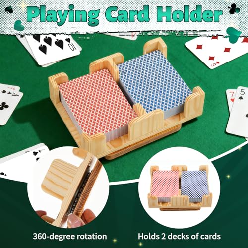 Kathfly Upgraded 2 Decks Wood Playing Card Holder 360° Rotating, Canasta Card Holder Tray Organizes, Poker, Games, Smooth Rotate Design & Easy Access, Balance & Stability(Wood Color) - style: 2 Decks