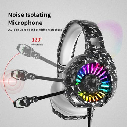 ZIUMIER Wired Camo Gaming Headset for PC, PS5, PS4, Xbox Series X|S | Noise Canceling Microphone, LED RGB Light, 50mm Driver, 3.5mm Audio Jack, Soft Memory Foam, Multi-Platform Headphones - color: Camouflage