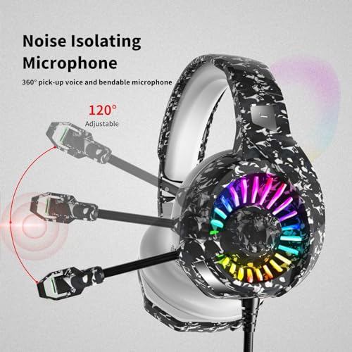 ZIUMIER Wired Camo Gaming Headset for PC, PS5, PS4, Xbox Series X|S | Noise Canceling Microphone, LED RGB Light, 50mm Driver, 3.5mm Audio Jack, Soft Memory Foam, Multi-Platform Headphones - color: Camouflage