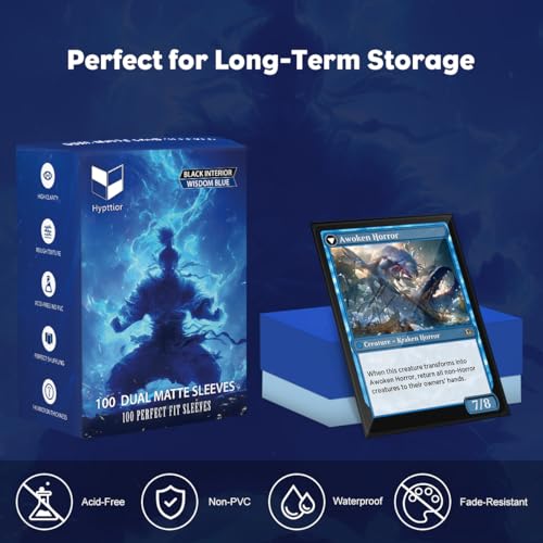 Wisdom Blue MTG Card Sleeves, Hypttior Dual Matte Textured 100 Card Sleeve with 100 Inner Sleeves for Standard Card, MTG, PKM, Baseball Card, Sports Cards - color: Wisdom Blue