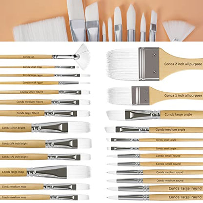 CONDA Paint Brushes Set of 24 Different Shapes Professional Painting Brushes for Oil, Acrylic Canvas and Watercolor Painting (White) - color: White