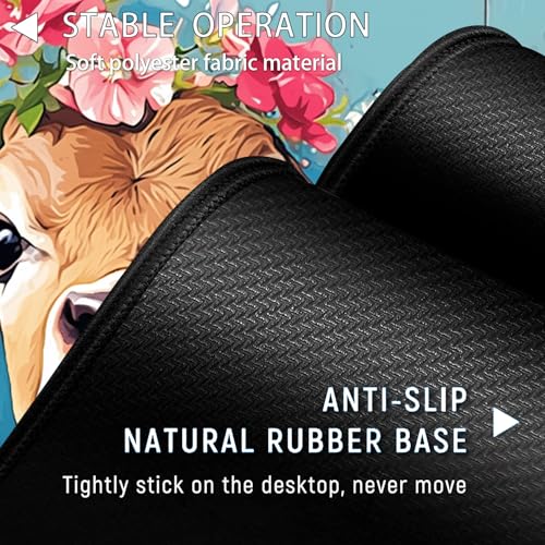 Large Gaming Mouse Pad+ Keyboard Wrist Rest Set, Ergonomics Memory Foam Mouse Mat Wrist Rest Support for Home Office, Waterproof Extended Mousepad 31.5x11.8in, Cute Cow Desk Pad - color: Yvb-mousepad-9-f-157