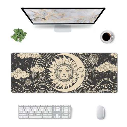 Large Gaming Mouse Pad Desk Mat, Astrology Retro Sun and Moon Extended Keyboard Mouse Pad Mousepad with Non-Slip Base and Stitched Edge Mouse Mat Desk Pad Mouse Pads for Desk Home Office, 31.5 x 11.8 - color: Astrology Retro Sun and Moon