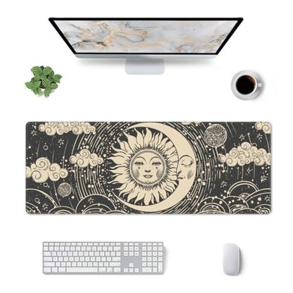 Large Gaming Mouse Pad Desk Mat, Astrology Retro Sun and Moon Extended Keyboard Mouse Pad Mousepad with Non-Slip Base and Stitched Edge Mouse Mat Desk Pad Mouse Pads for Desk Home Office, 31.5 x 11.8 - color: Astrology Retro Sun and Moon