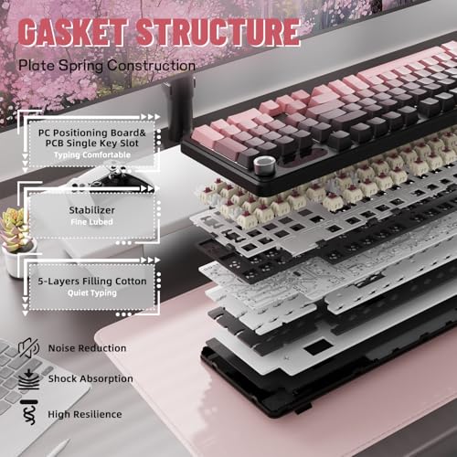 MAMBASNAKE Attack Shark X98 Pro Wireless Mechanical Keyboard with Screen & Knob, 2.4G/USB-C/BT5.0 Gasket Hot Swappable Creamy Keyboard102 Keys, Web Driver RGB Gaming Keyboard for PC/Mac/PS4/Xbox - color: Pink