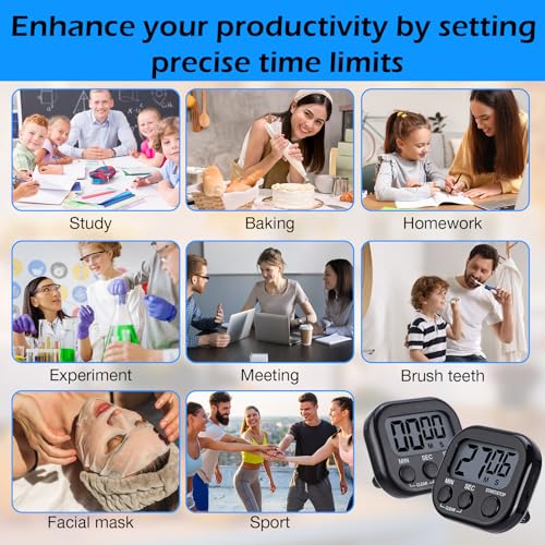 Leumoi 24 Pack Multi-Function Digital Timers with Magnetic Back, Large LCD Display, Loud Alarm, Count up & Countdown, Memory Function for Cooking, Classroom, Study, Exercise & Work(Black) - color: Black