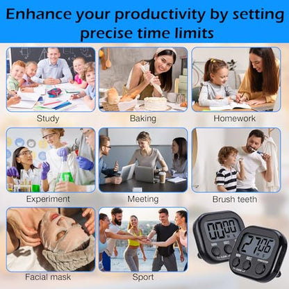 Leumoi 24 Pack Multi-Function Digital Timers with Magnetic Back, Large LCD Display, Loud Alarm, Count up & Countdown, Memory Function for Cooking, Classroom, Study, Exercise & Work(Black) - color: Black