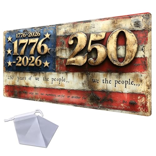 1776 Metal Flag Desk Mat for TCG Playmat - USA 250th Anniversary Commemorative Edition, 1776-2026 Patriotic Card Game Mat, Anti-Slip Desk Pad Large Gaming Playmat Compatible with MTG - color: 1776 Metal Flag Desk, size: 24" x 14" Regular