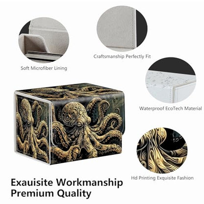 Strong Magnet MTG Demon Deck Box Playing Card Case Magic The Gathering Commander Deck Box Creative Pattern Trading Card Storage Caseox for Collectible Games, Dark Gold Metal Octopus - color: Dark Gold Metal Octopus