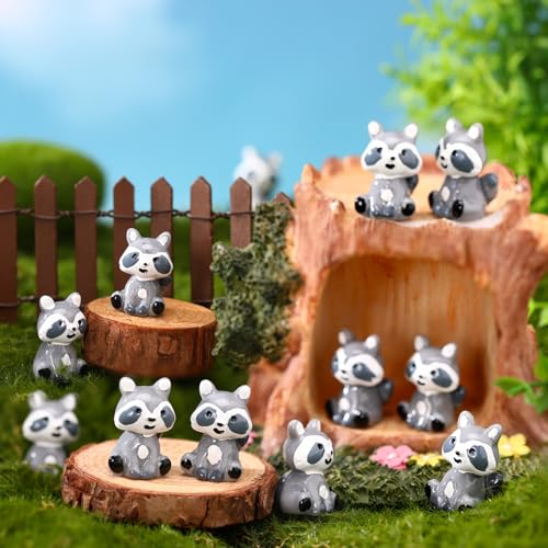 Seenelling 50 Pcs Mini Raccoon Figurine Bulk Resin Miniature Tiny Animals Figures Small Little Cute Raccoon Home Decor for Cabin Lodge Rustic Cake Toppers Desktop Home Decor(Sit) - style: Sit