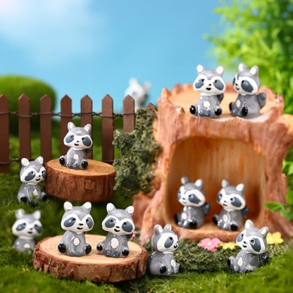 Seenelling 50 Pcs Mini Raccoon Figurine Bulk Resin Miniature Tiny Animals Figures Small Little Cute Raccoon Home Decor for Cabin Lodge Rustic Cake Toppers Desktop Home Decor(Sit) - style: Sit