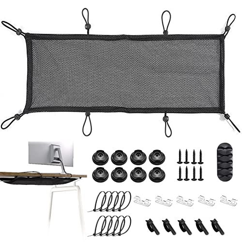 Under Desk Cable Management Net, 36PCS Under Table Cord Management Mesh Organizer Flexible Wire Hiders, Extra Large Capacity Wire Management Kit Under Desk, Fits Most Tables - size: 8 holes