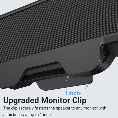 Inwa Computer Speakers for Desktop PC, USB Monitor Speakers with Clip, Wired Computer Sound Bar for Laptop with Loud Sound & Bass, Easily Clamps to Monitors (USB-C to USBAdapter Included)