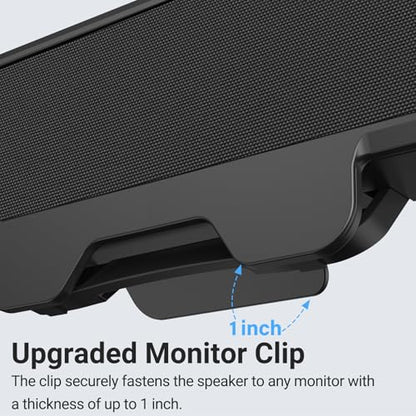 Inwa Computer Speakers for Desktop PC, USB Monitor Speakers with Clip, Wired Computer Sound Bar for Laptop with Loud Sound & Bass, Easily Clamps to Monitors (USB-C to USBAdapter Included)