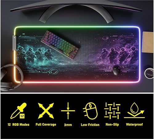 RGB Gaming Mouse Pad Large Extended Desk Mat 35.4x15.7in XXL XXXL Mousepad LED Light Up Keyboard Mat PC Gamer Desk Pad Gaming Accessories Extra Big Mouse Mat for Desk - Phantom Protocol - color: Phantom Protocol