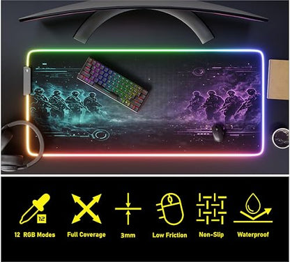 RGB Gaming Mouse Pad Large Extended Desk Mat 35.4x15.7in XXL XXXL Mousepad LED Light Up Keyboard Mat PC Gamer Desk Pad Gaming Accessories Extra Big Mouse Mat for Desk - Phantom Protocol - color: Phantom Protocol