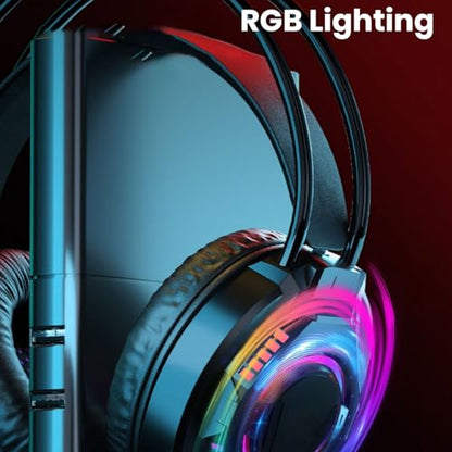 ASHATA Wired Gaming Headset, Computer Headset with Noise Cancelling Mic, 7.1 Surround Sound RGB Headphones 50mm Driver Unit Memory Foam Earpads, 3.5mm Wired (Black) - color: Black