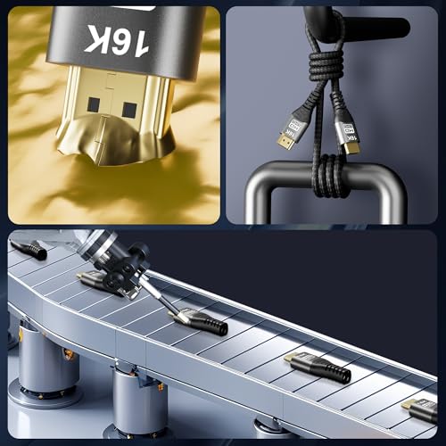 16K 10K 8K HDMI 2.2 Cable 6.6FT, 96Gbps Ultra High Speed HDMI Braided Cord, Support 16K@30Hz 8K@60Hz 4K@120Hz HDCP 2.2&2.3, Dynamic HDR,eARC,DTS:X, for Roku TV/HDTV/PS5/Xbox/Blu-ray - size: 2M/6.6Feet