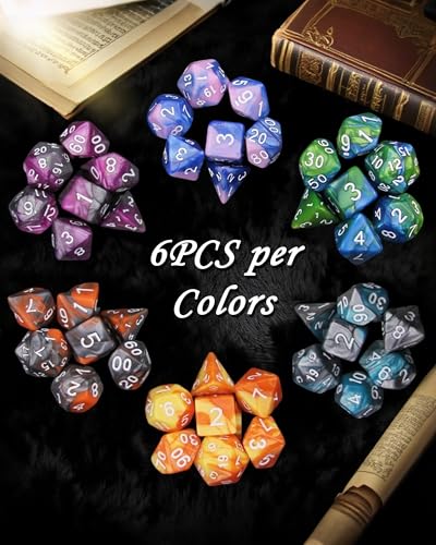 Polyhedral Dice Set, 42 Pieces - 6 Sets of RPG Dice with 1 Bag for Dungeons and Dragons D&D RPG MTG Board Games, Includes D20, D12, D8, D6, D4, D10 (0-9) and D10 (00-90) - color: Multicolor
