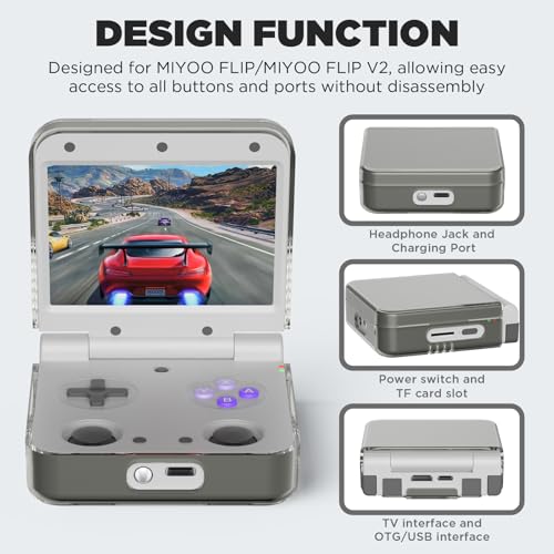 Slim Hard PC Case for Miyoo Flip/Miyoo Flip V2 Handheld Gaming Console, Shockproof Waterproof Protective Cover - Scratch Resistant, Ultra Lightweight (Transparent Gray) - color: Transparent Gray