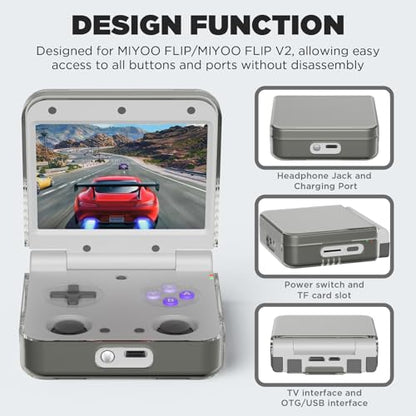 Slim Hard PC Case for Miyoo Flip/Miyoo Flip V2 Handheld Gaming Console, Shockproof Waterproof Protective Cover - Scratch Resistant, Ultra Lightweight (Transparent Gray) - color: Transparent Gray