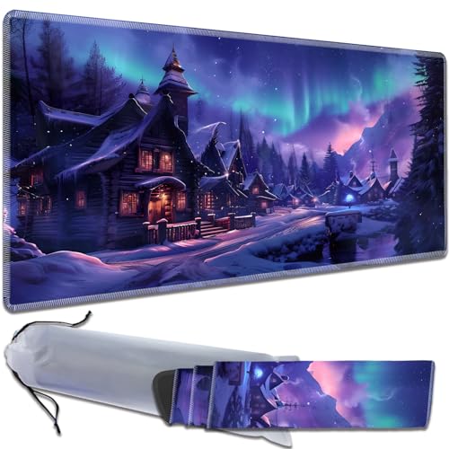 for MTG Playmat Non-Slip Rubber Play Mat with Storage Bag Combination, Ideal for Card Game Lovers TCG Play Mat, Magical Northern Lights Village - color: Magical Northern Lights Village
