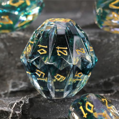 FONVGOGO Polyhedral Dice Set DND, Unique Resin DND Dice for Dungeons and Dragons with Box 7 Piece Role Playing RPG D and D Dice（Black and Gold） - color: S Black and Gold