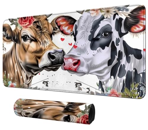Cow with Flowers for MTG & TCG Playmat Mouse Pad, 24" x 14" Game Mat for MTG/RPG/CCG Trading Card Game Playmats Table Mat Perfect for Card Games Video Games Computer Office - color: Cow with Flowers, size: 60*35cm