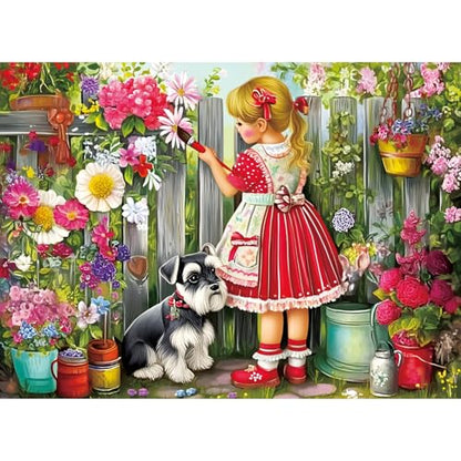 500 Pieces Puzzle for Adults, Beautiful Girl Jigsaw Puzzle, Cute Dog Garden Flowers Puzzle for Kids Adults Seniors, Recycled Cardboard Puzzle with Letters on Back, Fun Family Game Birthday Party Gift - color: Beautiful Girl