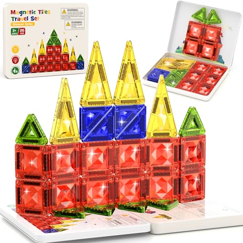 WMXDU Mini Magnetic Tiles Kit: 30-Second Cleanup, 0 Lost Parts | Tin Case Becomes Play Surface 26-Piece Princess Set for Girls 3-8 Wherever the Day Takes You - style: 26pcs-White
