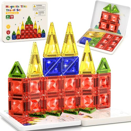 WMXDU Mini Magnetic Tiles Kit: 30-Second Cleanup, 0 Lost Parts | Tin Case Becomes Play Surface 26-Piece Princess Set for Girls 3-8 Wherever the Day Takes You - style: 26pcs-White