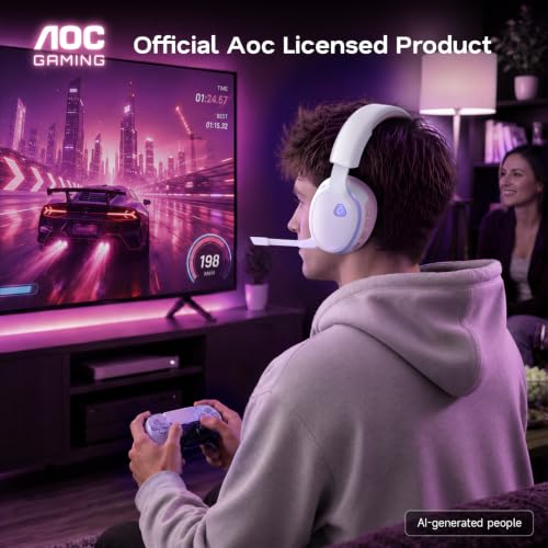 AOC 2.4GHz Wireless Gaming Headset for PS5, PS4, PC, Switch, 45Hr, Pink | Bluetooth 6.0 Gaming Headphones with Noise Canceling Mic, 7.1 Virtual Surround, Great for Fortnite & Call of Duty/FPS Gamers - color: Pink