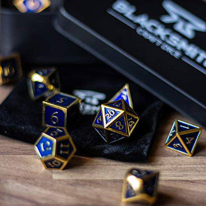 HEIMDALLR Metal D&D Dice Set 7 pcs - Dice Box & Velvet Dice Bag; Metal DND Dice Set D&D (Dungeons and Dragons) w D20 - Blacksmith Craft Dice (Lapis Lazuli) - color: 13 Lapis Lazuli