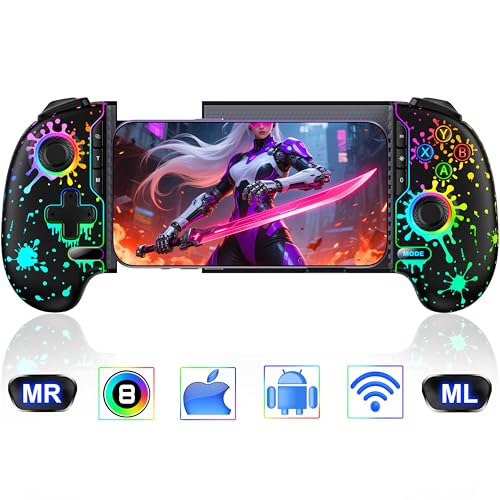 HEYLACOOLX Game Controller for iPhone Android,Programmable Gaming Controller for iPhone w Hall Joystick,800mAh Phone Controller for iPhone iOS Rechargeable Support Xbox Cloud,Steam Link,Call of Duty - color: Black-Graffiti