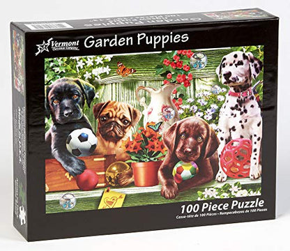 Garden Puppies Jigsaw Puzzle 100 Piece by Vermont Christmas Company - Large, Interlocking Pieces - Unique, Randomly Shaped Pieces - Perfect for Kids and Seniors