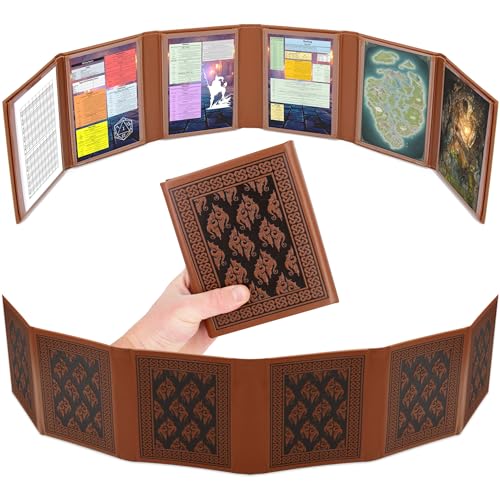 CASEMATIX Miniature DM Screen - 6-Panel Faux Leather Mini Game Master Screen for TTRPGs, Compact DND DM Screen for Better Player Connection Tabletop RPG Sessions with Low-Profile Design, Brown - color: Brown