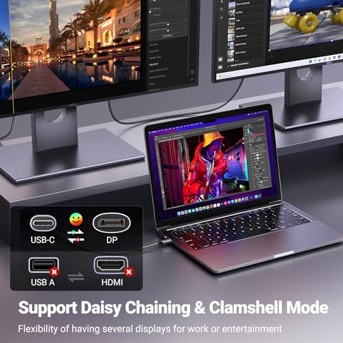 UGREEN Unidirectional USB C to DisplayPort 1.4 Cable 8K@60Hz 4K@240Hz 6.6FT | 32.4Gbps, Thunderbolt 4/3 to DisplayPort Cord, Compatible iPhone 17, MacBook Pro/Air, iPad, Mac Mini, Galaxy, XPS - size: 6.6FT