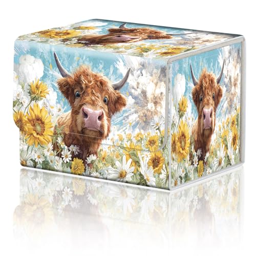 Card Game Storage Box for TCG Deck Box MTG Card Box Organizer Trading Card Case Commander Deck Box TCG Card Storage Box Magnetic Closure Creative Pattern Up to 200 Cards,Cute Cows Wild Flowers Daisies - color: Cute Cows Wild Flowers Daisies