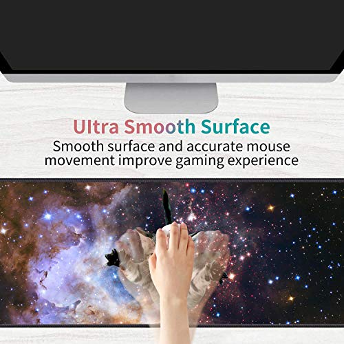 Desk Pad Mat Gaming Mouse Pads with Coasters Set, Stitched Edges Design Mouse Pad XXL Large Mouse Pad for Laptop Computers Galaxy Fly Cat Desk Writing Mat for Office & Home 31.5x 11.8 - color: Galaxy Fly Cat