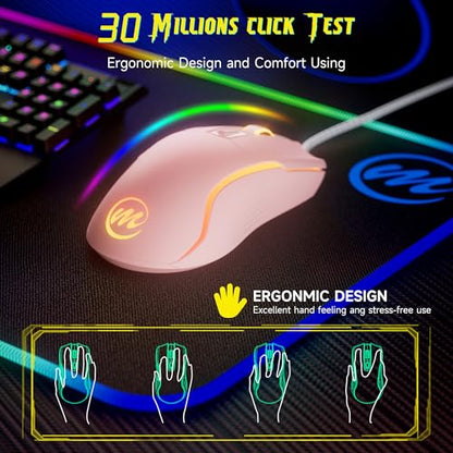 memzuoix Wired Gaming Mouse with RGB - 6 Adjustable DPI up to 12800, 6 Buttons, 12 Lighting Modes, Ergonomic Design with Anti-Slip Rubber Wheel, 5.6ft Braided Cable for PC/Mac/Windows - Pink - color: pink