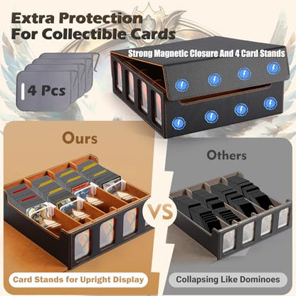 Ultra-Capacity 4-Row Trading Card Storage Box with Commander Display, Holds 3000+ Cards with Dividers & Card Holders, PU Leather MTG Commander Deck Box, YuGiOh, TCG, Sport Cards (Black/Gold) - color: Black / Gold