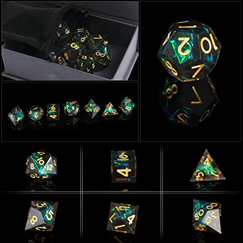 DND Dice Set Handmade 7 Accessories Sharp Edge Dice for Dungeons and Dragons TTRPG Games, Multi-Sided RPG Polyhedral Resin Sharp Edge Dice Roleplaying Games(Dark) - color: Dark