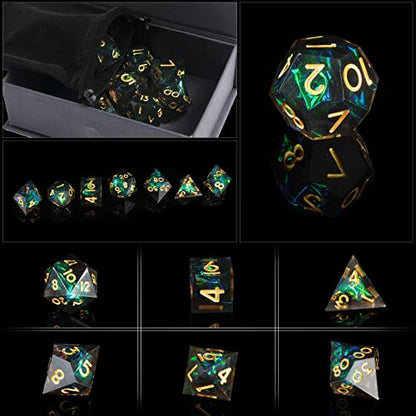 DND Dice Set Handmade 7 Accessories Sharp Edge Dice for Dungeons and Dragons TTRPG Games, Multi-Sided RPG Polyhedral Resin Sharp Edge Dice Roleplaying Games(Dark) - color: Dark
