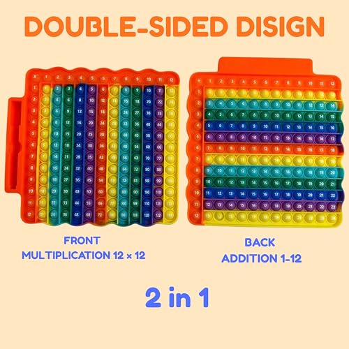 Multiplication & Addition Math Board with Dice, Reusable Writing Practice Board for Kids, Double-Sided 12x12 Times Table & Addition Learning Toy, Sensory Math Game for Classroom & Homeschool