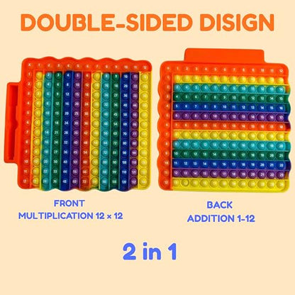Multiplication & Addition Math Board with Dice, Reusable Writing Practice Board for Kids, Double-Sided 12x12 Times Table & Addition Learning Toy, Sensory Math Game for Classroom & Homeschool