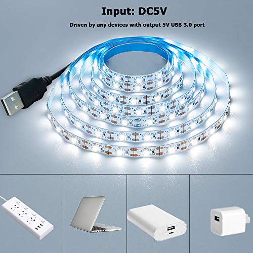 USB LED Strip Cool White 6000K 5V USB Powered 13.12ft/4M(2pcs x 6.6ft) | 240LEDs Flexible SMD2835 High Brightness No-Waterproof IP20 LED Tape Lights - color: Cool White