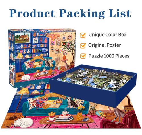 Jigsaw Puzzles for Adults 1000 Piece Puzzle for Adults 1000 Pieces Puzzle 1000 Pieces-Colorful Bohemian Pet Living Room