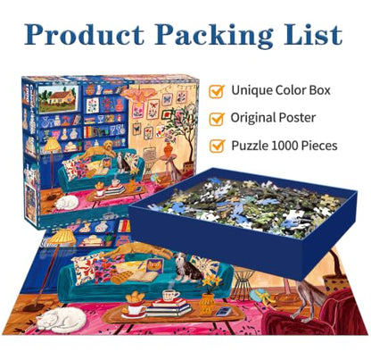 Jigsaw Puzzles for Adults 1000 Piece Puzzle for Adults 1000 Pieces Puzzle 1000 Pieces-Colorful Bohemian Pet Living Room