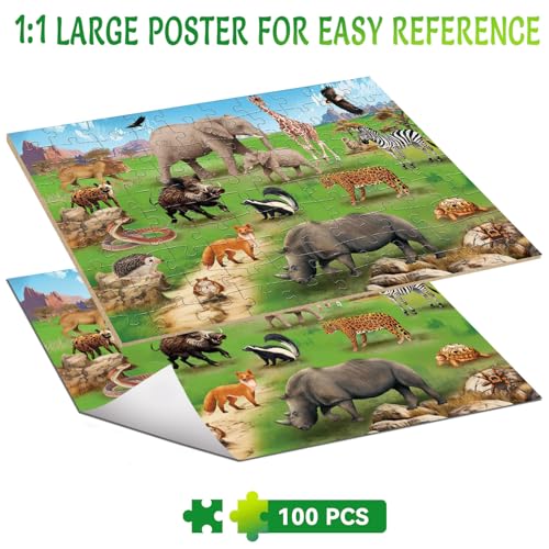Puzzles for Kids Ages 6-8 Year Old, 100 Piece Grassland Animals Jigsaw Puzzle for Toddler Children Learning Educational Puzzles Toys for Boys and Girls - Every Piece is Unique - color: Grassland Animals
