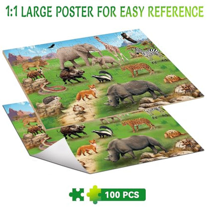 Puzzles for Kids Ages 6-8 Year Old, 100 Piece Grassland Animals Jigsaw Puzzle for Toddler Children Learning Educational Puzzles Toys for Boys and Girls - Every Piece is Unique - color: Grassland Animals